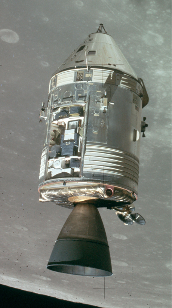 Command Service Module SIM bay as seen from Lunar Module, Apollo 15, 35mm Camera, Frame ID AS15-152-23393