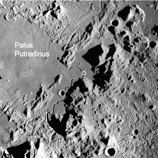 Apollo Metric image, id AS15-M-0414, showing Hadley Rille and the Apollo 15 landing site (no detail for lunar lander)
