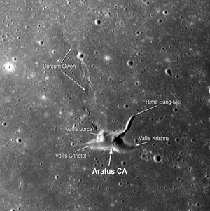 Apollo Metric image (subset of AS15-M-1130 Annotated, close-up view of Aratus CA.