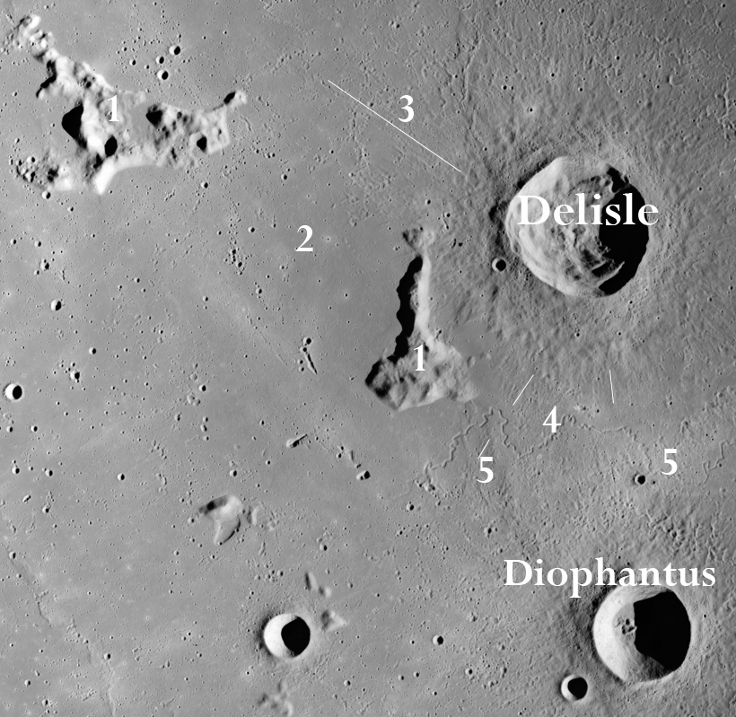 Apollo Metric image (frame ID AS15-M-2076) Stratigraphic relationships in the Delisle/Diophantus region.