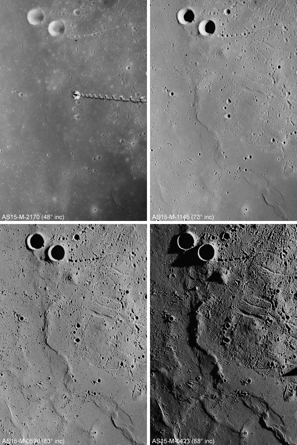 Apollo Metric Images (frame
				     IDs AS15-M-2170,AS15-M-1145,
				     AS15-M-0596, and
				     AS15-M-0423)