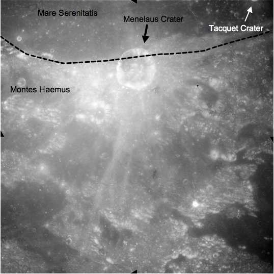 Apollo Metric image (frame ID AS15-M-2433) with relevant landforms marked.