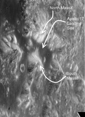 Apollo Metric image (frame ID AS15-M-1406) Apollo Metric Mapping
Frame subset showing the Apollo 17 landing site.