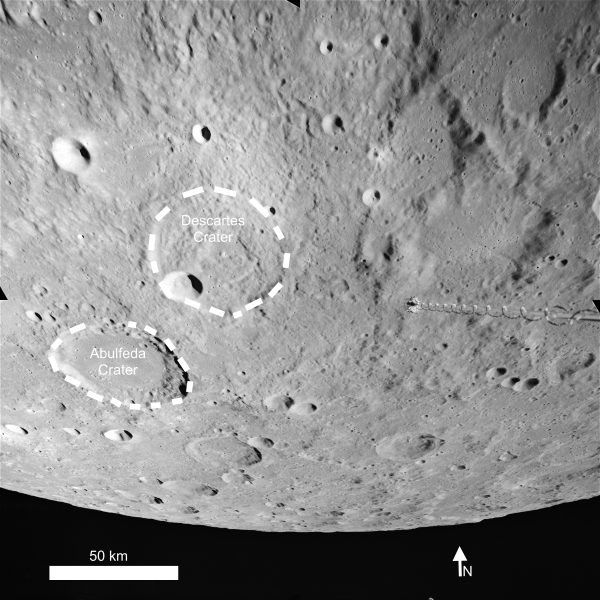 Apollo Metric image (frame ID AS16-M-0699) Central nearside lunar highlands near Descartes Crater.