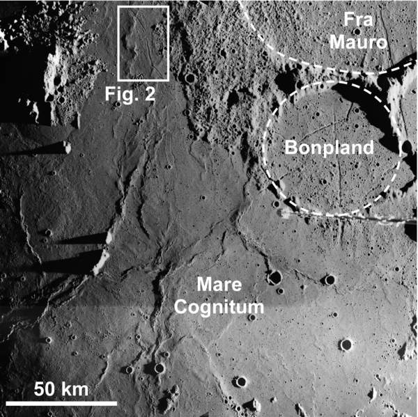 Apollo
							    Metric
							    image
							    (AS16-M-1983)
							    Mare
						       Cognitum lava flows.