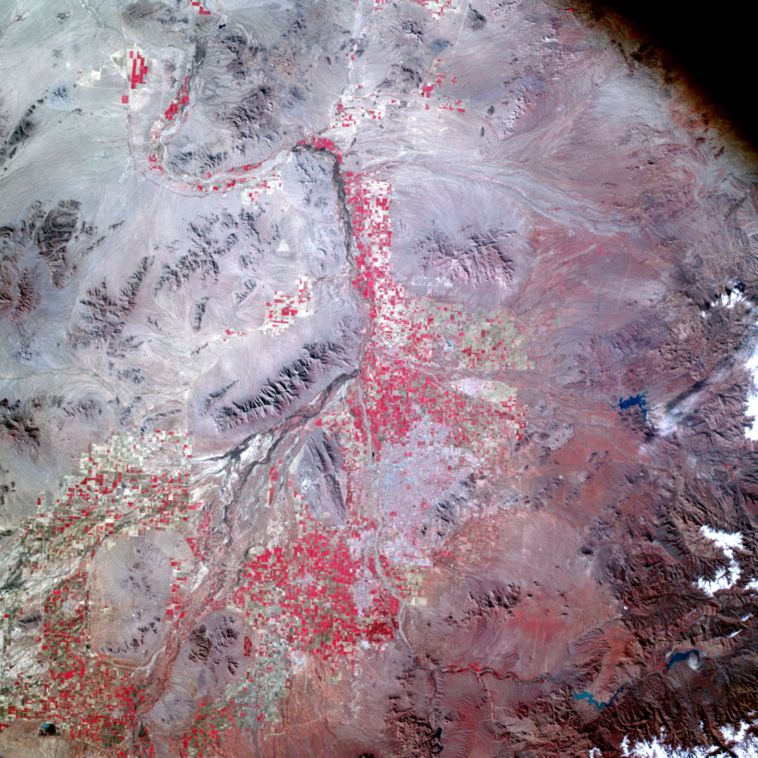 The city of Phoenix and environs imaged using infrared light by the Apollo 9 astronauts as part of Experiment S065.